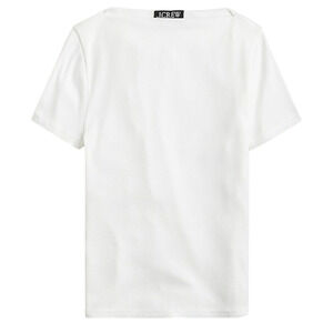 NWT J.Crew White Boatneck Ribbed Tee XXS Cotton Modal Stretch Knit